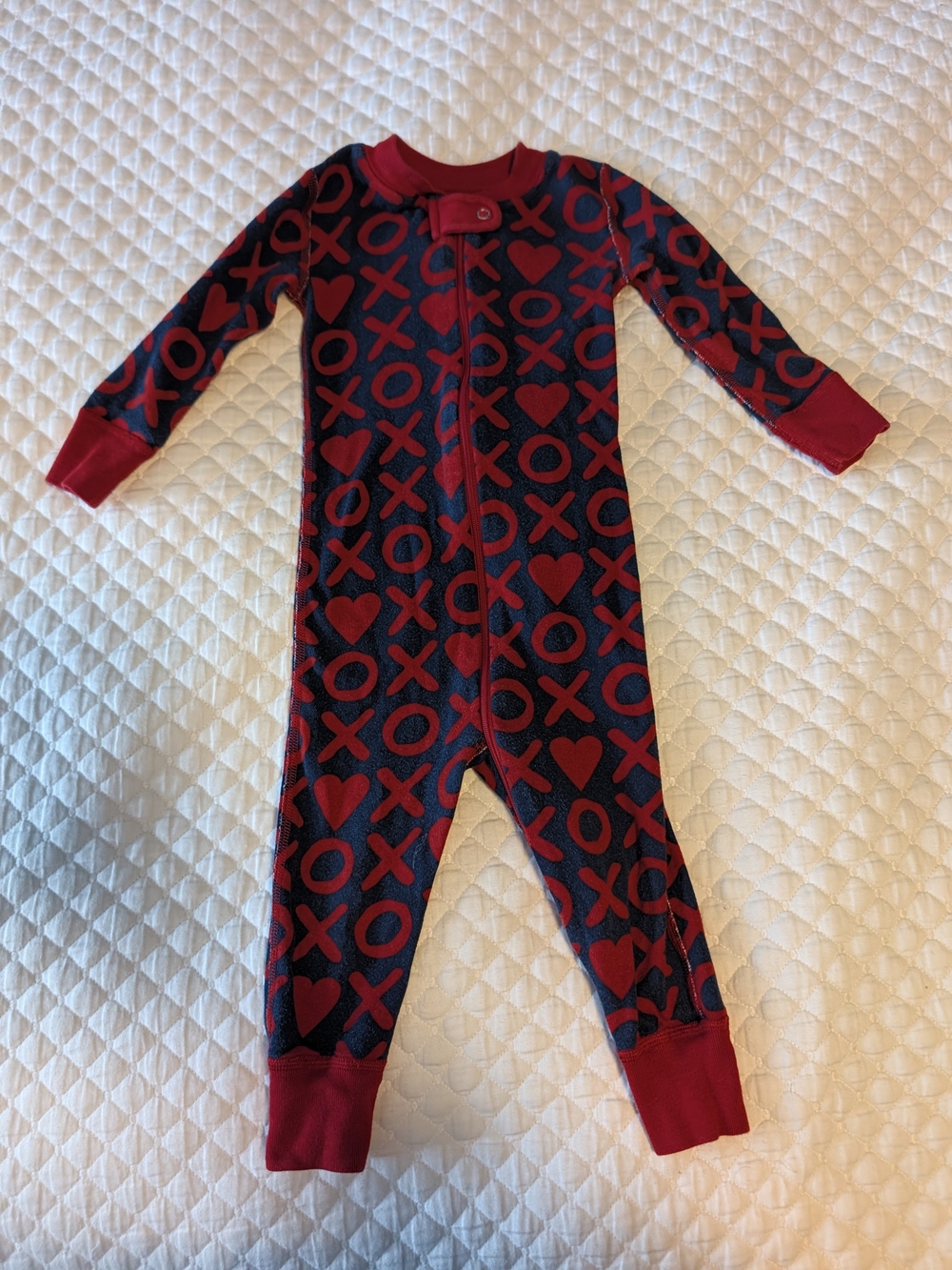 Hanna Andersson Red and Navy XOXO Heart Zip One-Piece Pajamas